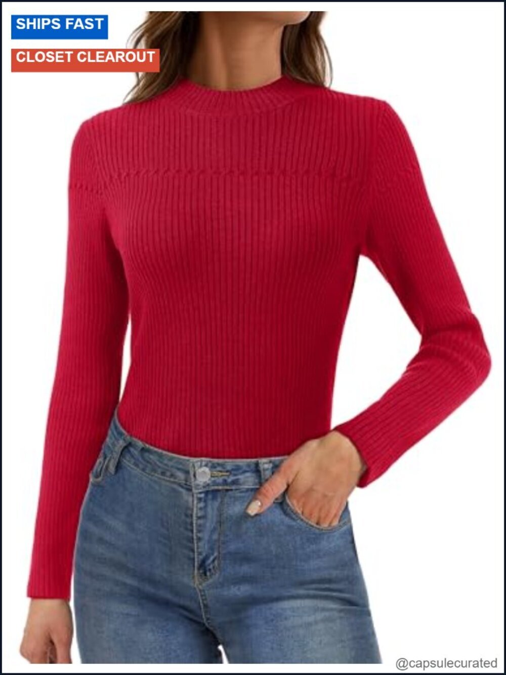 Mock Neck Ribbed Slim Pullover Sweater for Women Long Sleeve Warm Fall Winter